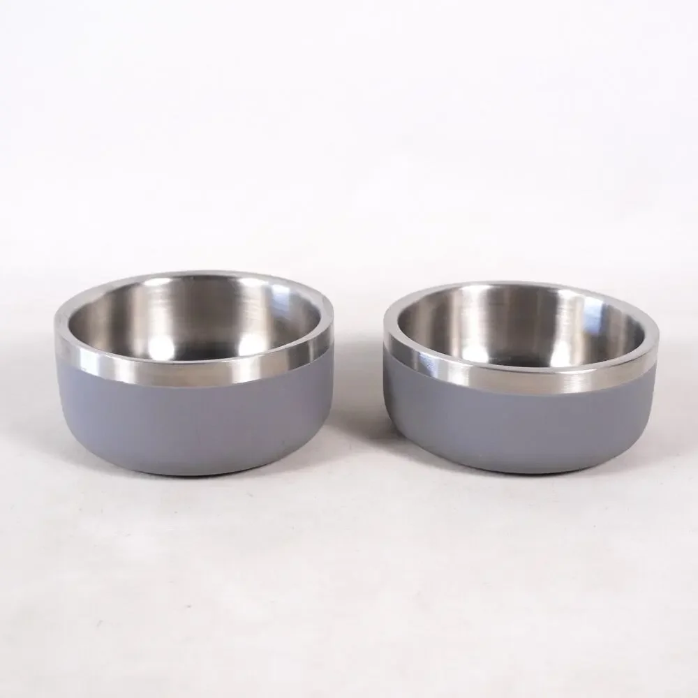 Stainless Steel Dog Cat Pet Bowl Food Water Dish Feeder x2 Gray Powder Coated